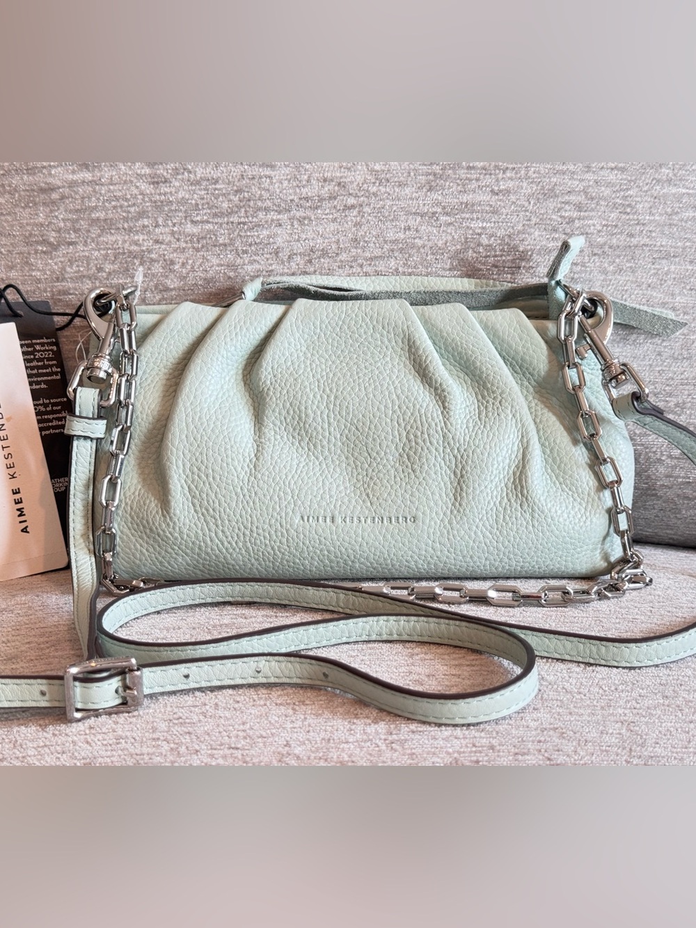 Aimee Kestenberg Milan Pleated Leather Crossbody Bag - Mint Green New With Tag